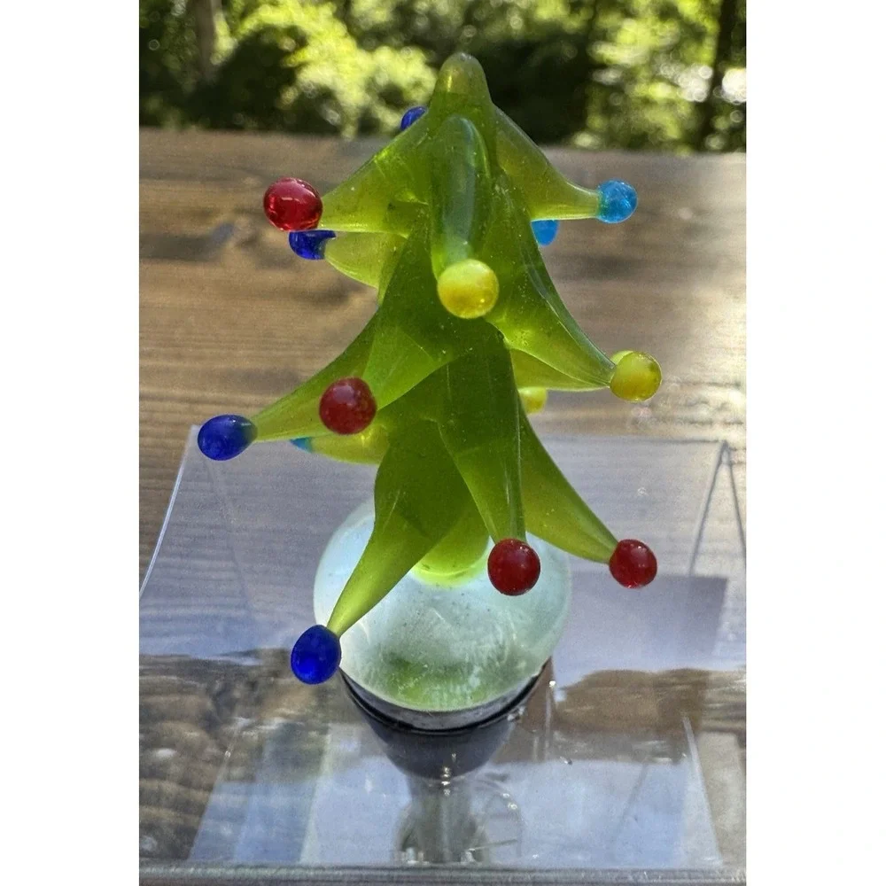 Christmas Tree Wine Bottle Stopper Pier 1 Hand Blown‎ Art Glass Holiday Decor